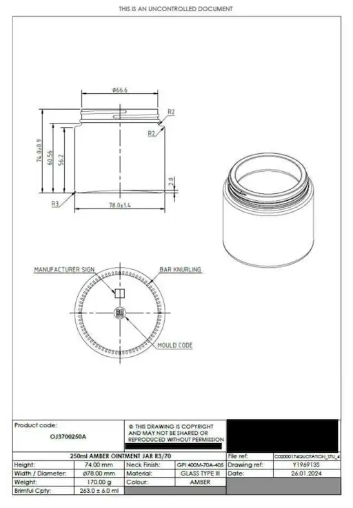 Product technical specification sheet